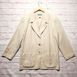 VTG Pendleton Blazer Womens Petite Medium Beige Linen Blend Jacket 90s Timeless